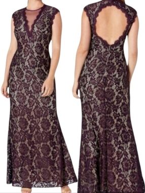 Betsy & Adam Lace Illusion Full Length Mermaid Gown